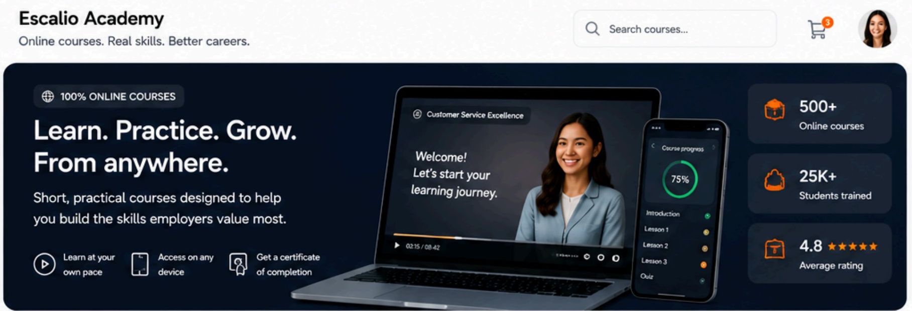 Learner using Escalio Academy